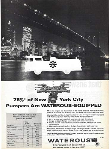 1972 นิตยสารพิมพ์ต้นฉบับโฆษณา 1 ปั๊มรถดับเพลิงน้ำ fdny