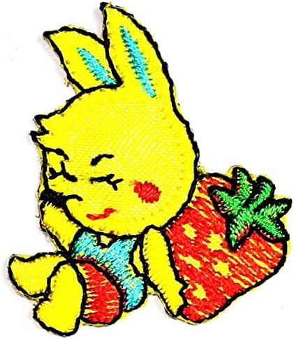 มินิกระต่ายสีเหลืองเย็บเหล็กบนแพทช์ปักนอนกระต่ายน้อยการ์ตูนแฟชั่นสติกเกอร์งานฝีมือโ
