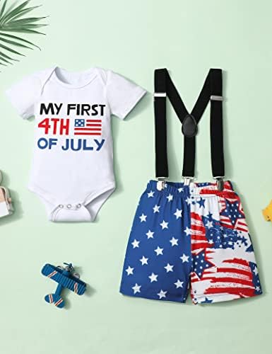 Agapeng Baby Boy 4th of July Outfit เด็กทารกแรกเกิดคนแรกของฉันแขนสั้น Summer Romper American Flag Shorts Shorts