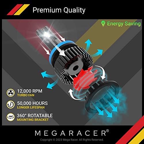 Mega Racer H11/H8/H9/H16 หลอดไฟหน้าใหม่ Gen LED ใหม่ - 6000K Cool White, 16 LED ชิป, 12V 60W 16000 Lumens, IC