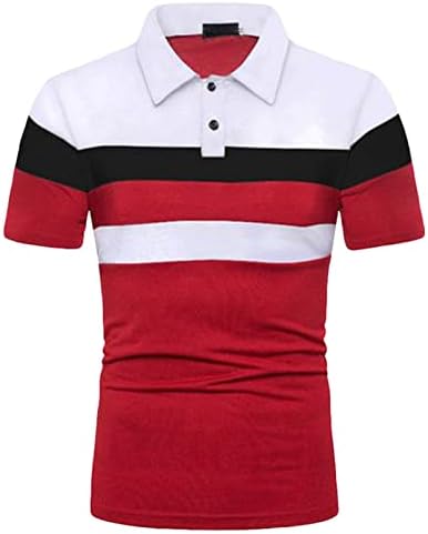Maiyifu-GJ Men's Stripes Summer Polo เสื้อเชิ้ตสบาย ๆ สีบางบล็อกเสื้อเชิ้ตแขนสั้นเสื้อยืดเสจ