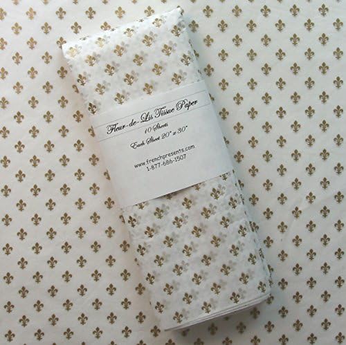 กระดาษทิชชูห่อของขวัญ-สัญลักษณ์เฟลอร์เดอลิสทองบนกระดาษทิชชูสีขาว