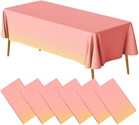 ผ้าปูโต๊ะพลาสติกสีชมพูและสีทองสำหรับตารางสี่เหลี่ยมผืนผ้าผ้าโต๊ะปาร์ตี้แบบใช้แล้ว