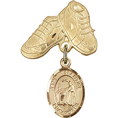ตราทารกที่เต็มไปด้วยทองคำด้วย St. Valentine of Rome Charm และ Baby Boots Pin 1 x 5/8 นิ้ว