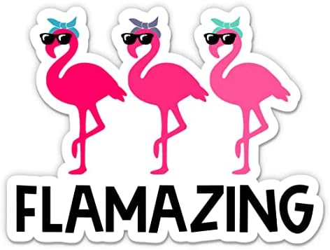 Flamazing Flamingo Flamingo Sticker ที่น่าตื่นตาตื่นใจ - สติกเกอร์แล็ปท็อป 5 - ไวนิลกันน้ำสำหรับรถยนต์, โทรศัพท์, ขวดน้ำ - สีชมพูฟลามิ