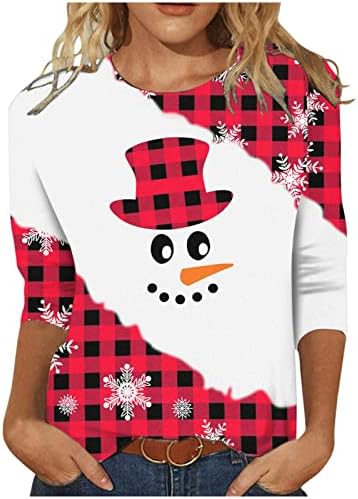 เสื้อกันหนาวคริสต์มาสสำหรับผู้หญิงปีใหม่ 2023 ตลกคริสต์มาสน่ารัก Crewneck เสื้อสเวตเตอร์ 3/4 แขนเสื้อแฟชั่น