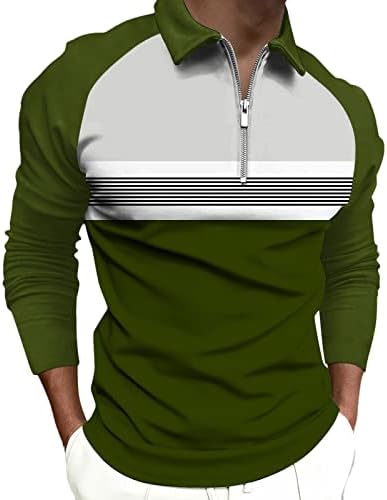 Wocachi 2022 เสื้อโปโลสำหรับบุรุษ, ซิปคอเสื้อแขนยาวบล็อกการเย็บปะติดปะต่อกันเสื้อกอล์ฟเสื้อเชิ้ตกล้ามเนื้อไม่สบาย